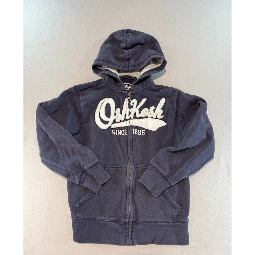 Y2K OshKosh B'gosh Kids Zip Hoodie Blue Logo Spellout‎ Size 10